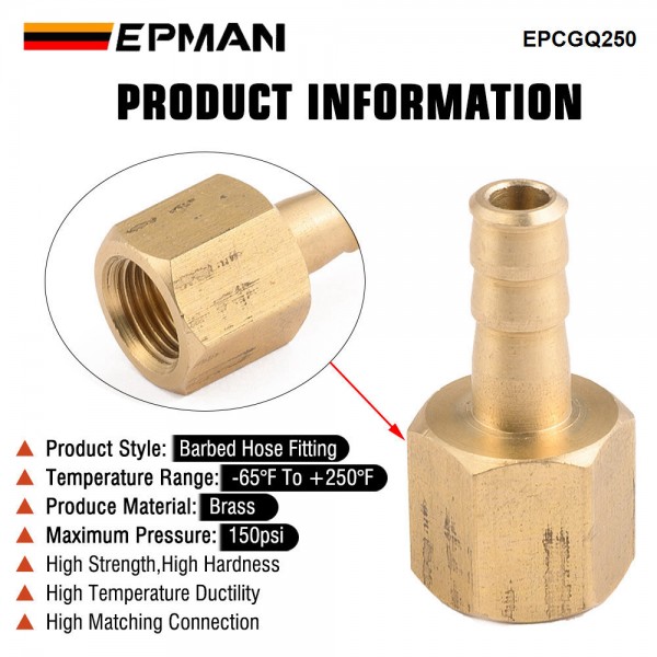 EPMAN 1/8" NPT Female Thread To 1/4" 6.35MM Hose Fitting Adapter Coupler Connector Adapter EPCGQ250 EPMAN 1/8" NPT Female Thread To 1/4" 6.35MM Hose Fitting Adapter Coupler Connector Adapter EPCGQ250