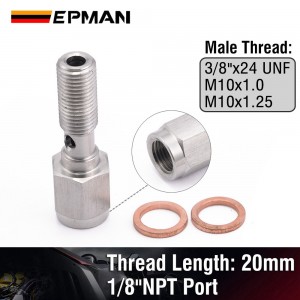 EPMAN 3/8"x24 UNF / M10 x 1.25 / M10 x 1.0 Stainless Steel 20mm Banjo Bolt + 1/8" NPT Brake Light Switch Port Hose Fitting Adaptor