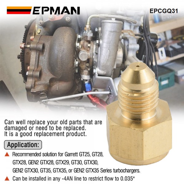 EPMAN Brass AN4 Inline Turbo Oil Feed Inlet Restrictor Fitting -4AN Male To -4AN Female 0.035" EPCGQ31
