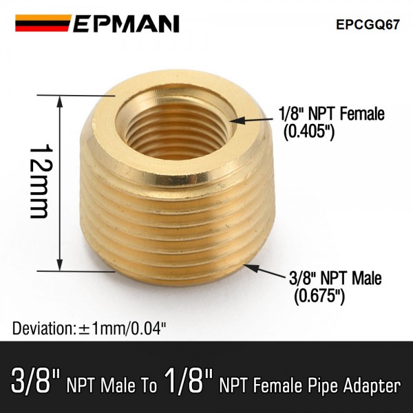 EPMAN Brass Pipe Fitting 3/8" NPT Male to 1/8" NPT Female Reducer Face Bushing EPCGQ67 EPMAN Brass Pipe Fitting 3/8" NPT Male to 1/8" NPT Female Reducer Face Bushing EPCGQ67