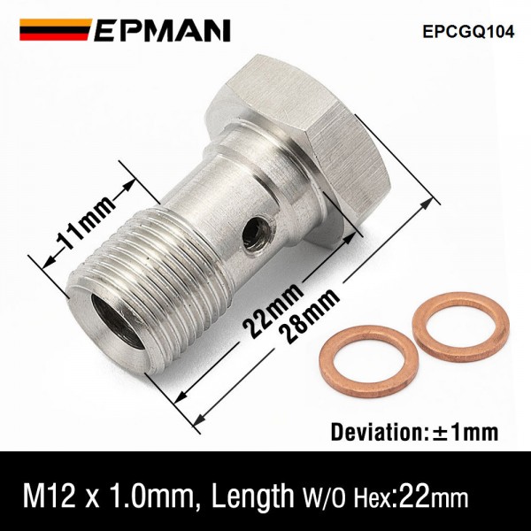 EPMAN Performance Banjo Bolt Single Stainless Steel 7/16" x 20 UNF, -4 AN JIC / -3 AN / M10 / M12 Turbo Brake Line Universal EPMAN Performance Banjo Bolt Single Stainless Steel 7/16" x 20 UNF, -4 AN JIC / -3 AN / M10 / M12 Turbo Brake Line Universal