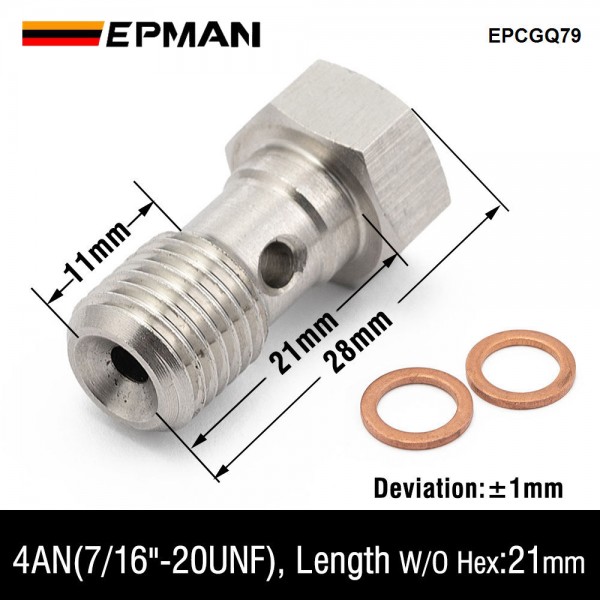 EPMAN Performance Banjo Bolt Single Stainless Steel 7/16" x 20 UNF, -4 AN JIC / -3 AN / M10 / M12 Turbo Brake Line Universal EPMAN Performance Banjo Bolt Single Stainless Steel 7/16" x 20 UNF, -4 AN JIC / -3 AN / M10 / M12 Turbo Brake Line Universal