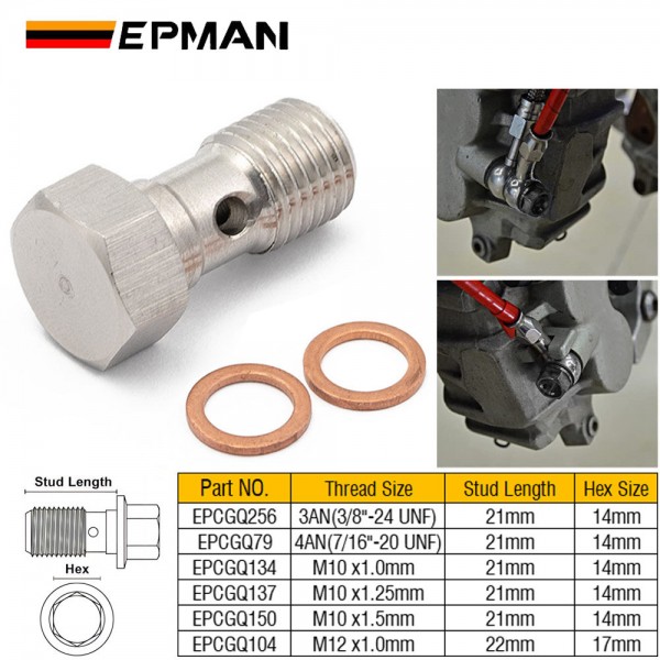 EPMAN Performance Banjo Bolt Single Stainless Steel 7/16" x 20 UNF, -4 AN JIC / -3 AN / M10 / M12 Turbo Brake Line Universal EPMAN Performance Banjo Bolt Single Stainless Steel 7/16" x 20 UNF, -4 AN JIC / -3 AN / M10 / M12 Turbo Brake Line Universal