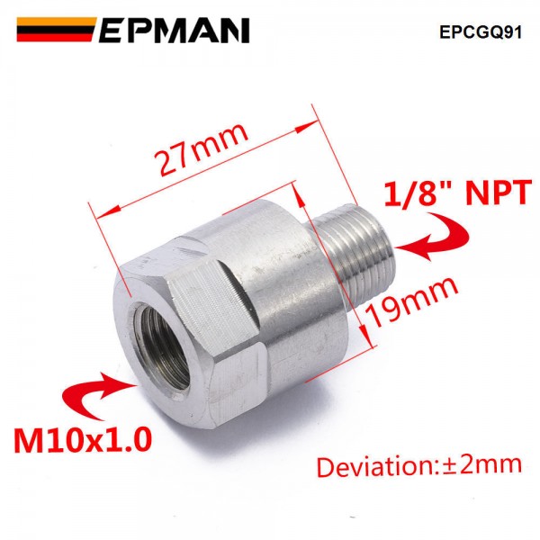 EPMAN 1/8" NPT Male to M10x1.0 Female Stainless Steel Oil Pressure Gauge Flare Union Adapter EPCGQ91