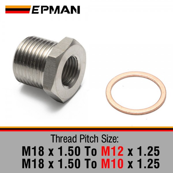 EPMAN Exhaust O2 Oxygen Sensor Spacer Reducer Adapter M18 x 1.5mm To M12 x 1.25mm / M10 x 1.25mm