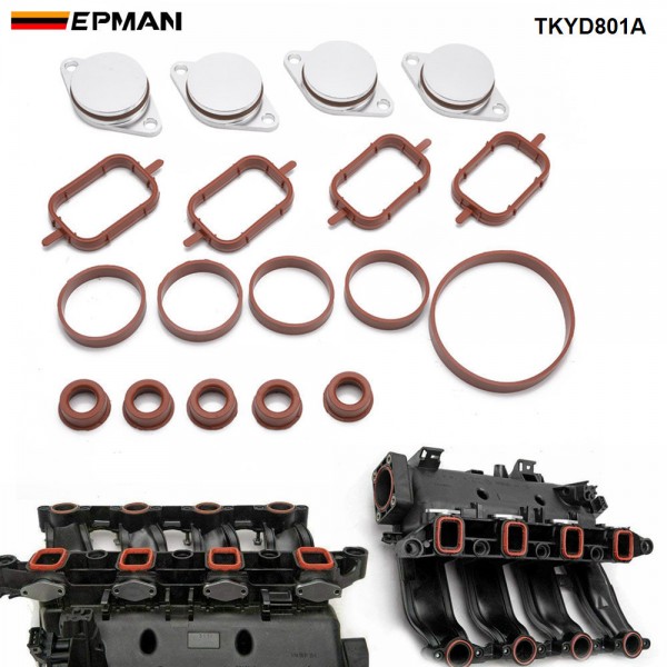 EPMAN 4 x 33mm Aluminium Swirl Flap Bungs W/Gaskets Replacement Set +O-Ring For BMW 3 5 Series Intake Manifold TKYD801A