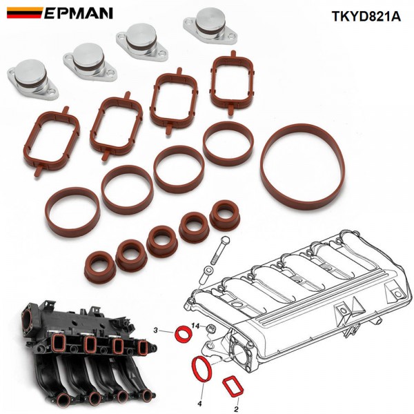 EPMAN 4 x 22mm Aluminium Swirl Flap Bungs W/Gaskets Replacement Set +O-Ring For BMW 3 5 Series Intake Manifold TKYD821A