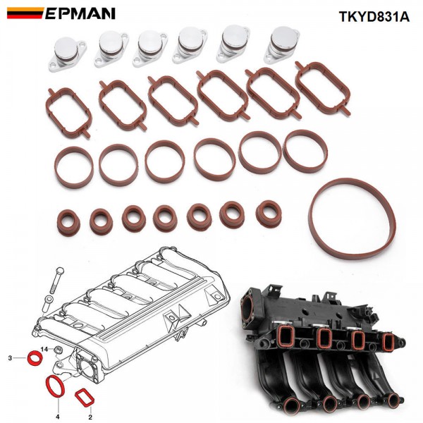 EPMAN 6 x 22mm Aluminium Swirl Flap Removal Repair Kit W Gaskets For BMW E46 E39 E90 E39 / E60 / E61 Intake Manifold TKYD831A