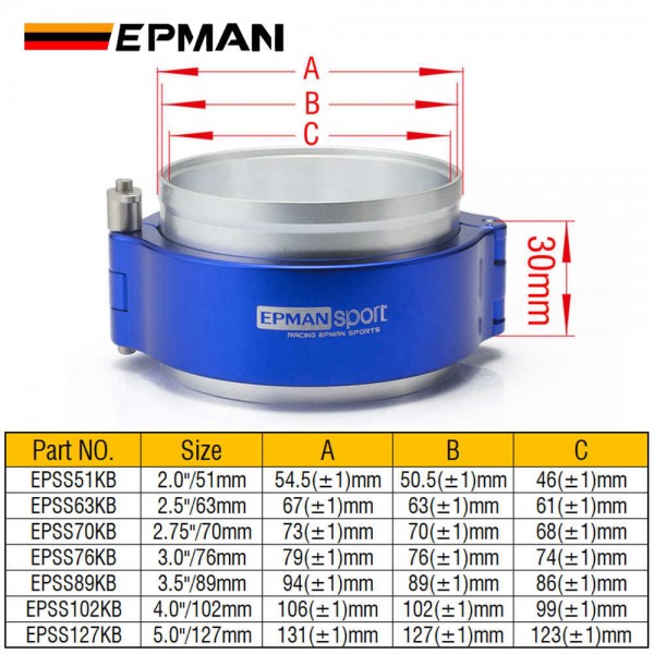 EPMAN Quick Release Clamp Performance HD Clamp System Assembly For 2.0",2.5",2.75",3.0",3.5",4.0",5.0"OD Throttle Body Intercooler Pipe Turbo Etc.