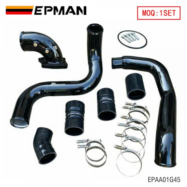 EPMAN Billet Aluminum Turbo Intercooler Pipe Boot Kit CAC Tube Hi FLow Intake Elbow for Diesel 6.0L V8 EPAA01G45