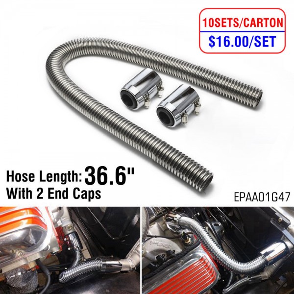 10SETS/CARTON Ultra Radiator Hose 36.6" With 2 End Caps Stainless Steel Radiator Flexible Coolant Water Hose Kit Universal UHR36 EPAA01G47