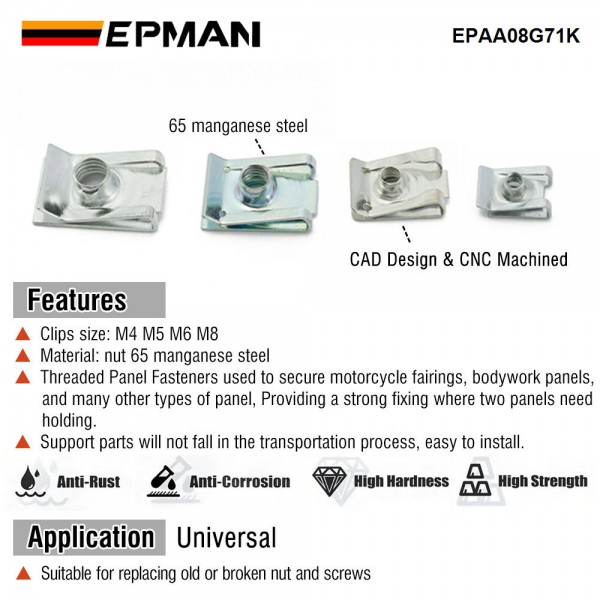 EPMAN 50PCS M4 M5 M6 M8 Spire Clips Lug Nuts Chimney U Nuts Fixings Panel Speed Fasteners EPAA08G71K EPMAN 50PCS M4 M5 M6 M8 Spire Clips Lug Nuts Chimney U Nuts Fixings Panel Speed Fasteners EPAA08G71K