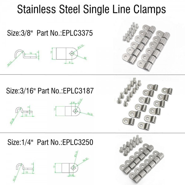 EPMAN SS Single Line Clamps 3/8"&3/16"& 1/4" Fuel Line Clamp 12 pcs  Modified Fits Fuel, Air, Electrical, Brake, Lines 