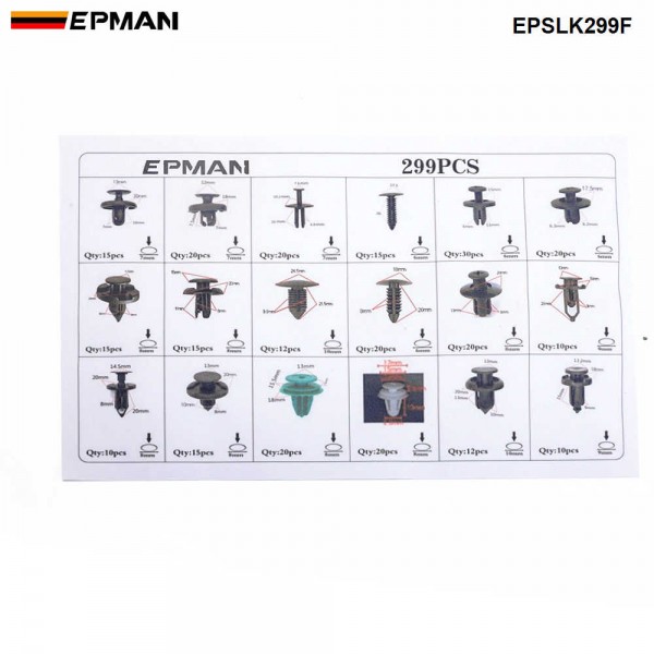 EPMAN 299pcs Car Body Push Pin Rivet Clip Fastener Mud Moulding Trim Kit Use Sale EPSLK299F