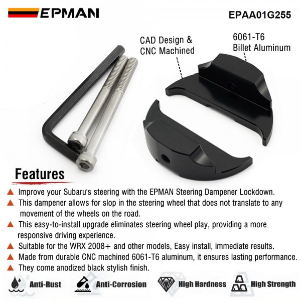 EPMAN Steering Dampener Lock Down Aluminum For Subaru WRX 08-21 Forester 13-18/Liberty 10-21 EPAA01G255 EPMAN Steering Dampener Lock Down Aluminum For Subaru WRX 08-21 Forester 13-18/Liberty 10-21 EPAA01G255