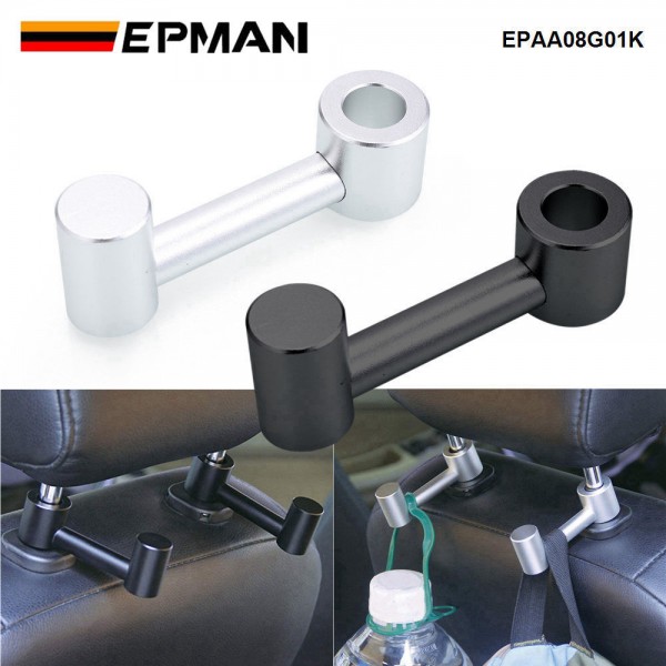 EPMAN Aluminum Alloy Car Headrest Bar Hook Coat Grocery Bag Hanger Storage Organizer Holder Hook EPAA08G01K EPMAN Aluminum Alloy Car Headrest Bar Hook Coat Grocery Bag Hanger Storage Organizer Holder Hook EPAA08G01K