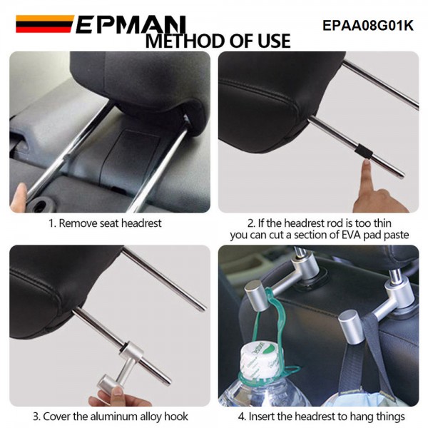 EPMAN Aluminum Alloy Car Headrest Bar Hook Coat Grocery Bag Hanger Storage Organizer Holder Hook EPAA08G01K EPMAN Aluminum Alloy Car Headrest Bar Hook Coat Grocery Bag Hanger Storage Organizer Holder Hook EPAA08G01K