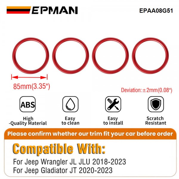 EPMAN 100SETS/CARTON 4PCS/SET ABS AC Vent Rings Center Console Dashboard Air Conditioning Outlet Cover Interior Trim Kit For 2018-2023 Jeep Wrangler JL JLU & Gladiator JT EPAA08G51-100T EPMAN 100SETS/CARTON 4PCS/SET ABS AC Vent Rings Center Console Dashboard Air Conditioning Outlet Cover Interior Trim Kit For 2018-2023 Jeep Wrangler JL JLU & Gladiator JT EPAA08G51-100T