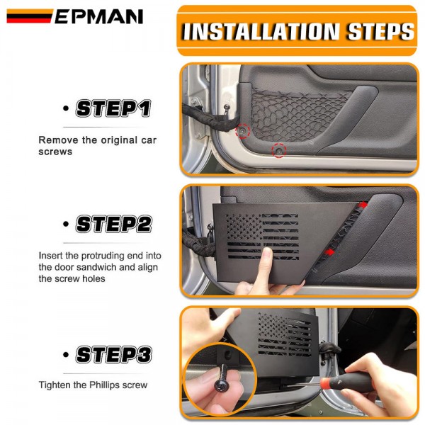 EPMAN 10SETS/CARTON 2PCS/SET Black Aluminum Storage Tray Front Door Storage Pockets Organizer Boxs With US Flag Style For 2007-2018 Jeep Wrangler JK 2/4 Door EPAA08G53-10T EPMAN 10SETS/CARTON 2PCS/SET Black Aluminum Storage Tray Front Door Storage Pockets Organizer Boxs With US Flag Style For 2007-2018 Jeep Wrangler JK 2/4 Door EPAA08G53-10T
