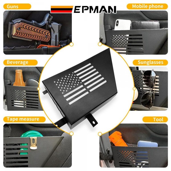 EPMAN 10SETS/CARTON 2PCS/SET Black Aluminum Storage Tray Front Door Storage Pockets Organizer Boxs With US Flag Style For 2007-2018 Jeep Wrangler JK 2/4 Door EPAA08G53-10T EPMAN 10SETS/CARTON 2PCS/SET Black Aluminum Storage Tray Front Door Storage Pockets Organizer Boxs With US Flag Style For 2007-2018 Jeep Wrangler JK 2/4 Door EPAA08G53-10T