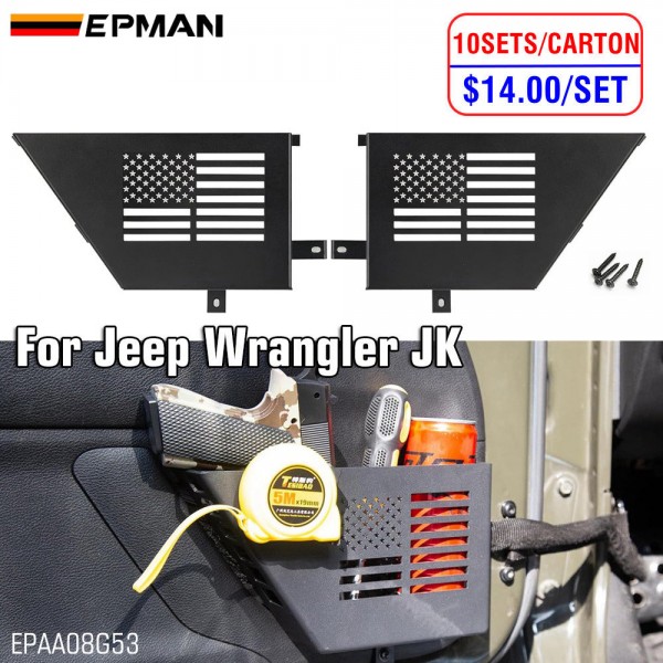 EPMAN 10SETS/CARTON 2PCS/SET Black Aluminum Storage Tray Front Door Storage Pockets Organizer Boxs With US Flag Style For 2007-2018 Jeep Wrangler JK 2/4 Door EPAA08G53-10T EPMAN 10SETS/CARTON 2PCS/SET Black Aluminum Storage Tray Front Door Storage Pockets Organizer Boxs With US Flag Style For 2007-2018 Jeep Wrangler JK 2/4 Door EPAA08G53-10T