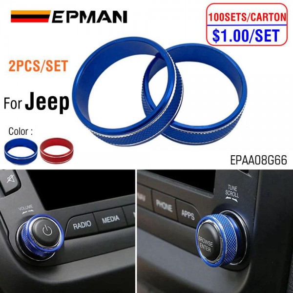 EPMAN 100SETS/CARTON 2PCS/SET Car Interior Audio Sound CD Volume Tune Adjust Knob Switch Button Decoration Cover Ring For Jeep Wrangler/Liberty/Patriot/Compass Accessories EPAA08G66-100T