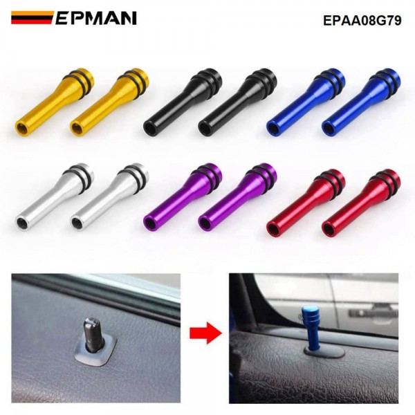 EPMAN Car Door Lock Knob Replacement Aluminum Alloy with Rubber O-Ring Non-Slip 7mm Shaft Universal Fit for Toyota Honda Ford Chevrolet Vehicles EPAA08G79