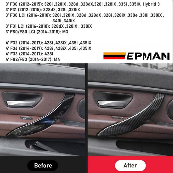 EPMAN 30SETS/CARTON ABS Carbon Fiber Left Right Side Door Handle Outer Cover Replacement Compatible with BMW 3’ F30/F31 2012-2018 and 4’ F32/F33 2014-2017 EPLSNM3M4-30T