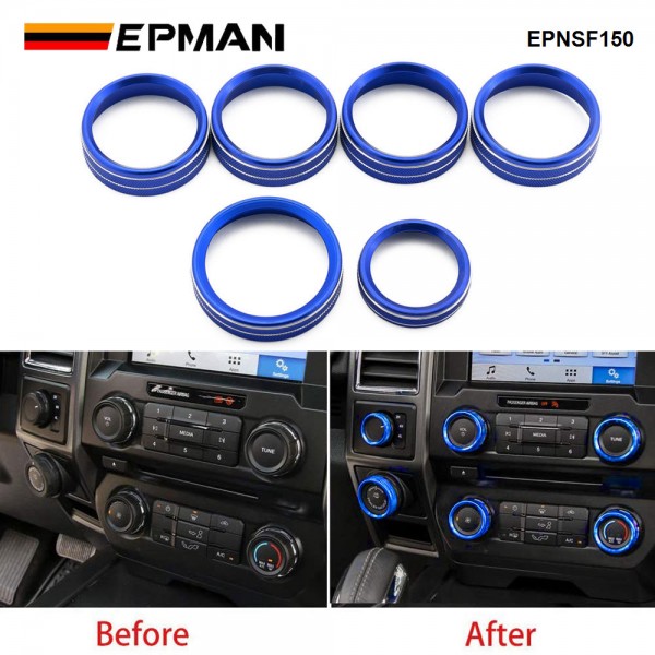EPMAN 100SETS/CARTON Aluminum Alloy Air Conditioner Audio Volume Tune 4WD Switch Knob Ring Interior Covers Trim for Ford F150 XLT 2016-2020 EPNSF150-100T