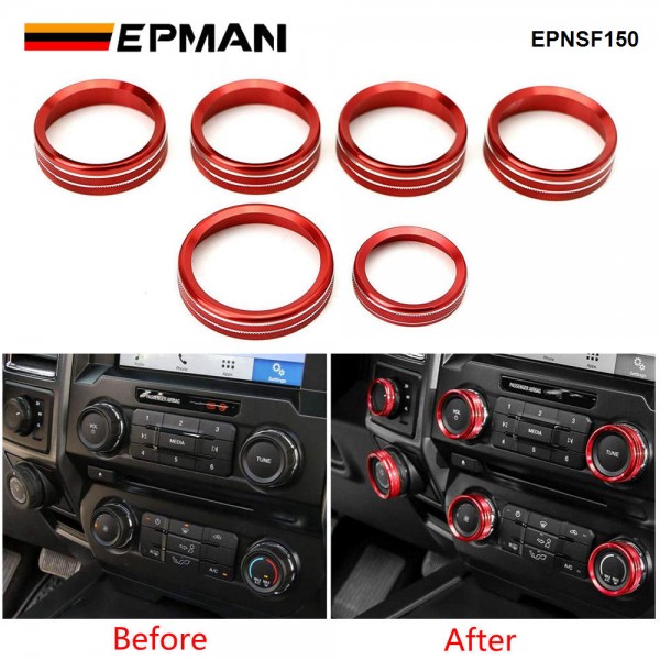 EPMAN 100SETS/CARTON Aluminum Alloy Air Conditioner Audio Volume Tune 4WD Switch Knob Ring Interior Covers Trim for Ford F150 XLT 2016-2020 EPNSF150-100T