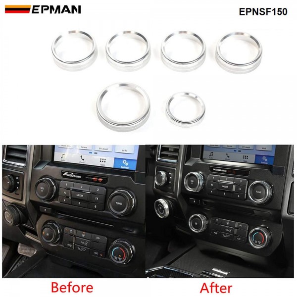 EPMAN 20SETS/CARTON Aluminum Alloy Air Conditioner Audio Volume Tune 4WD Switch Knob Ring Interior Covers Trim for Ford F150 XLT 2016-2020 EPNSF150-20T