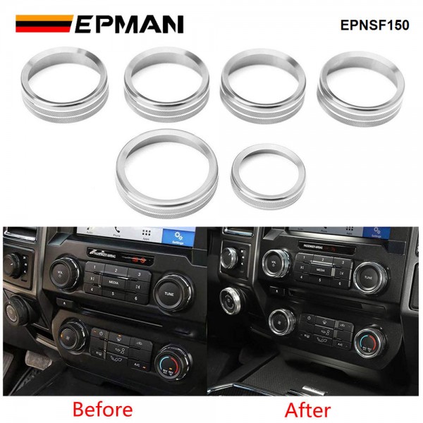 EPMAN 100SETS/CARTON Aluminum Alloy Air Conditioner Audio Volume Tune 4WD Switch Knob Ring Interior Covers Trim for Ford F150 XLT 2016-2020 EPNSF150-100T