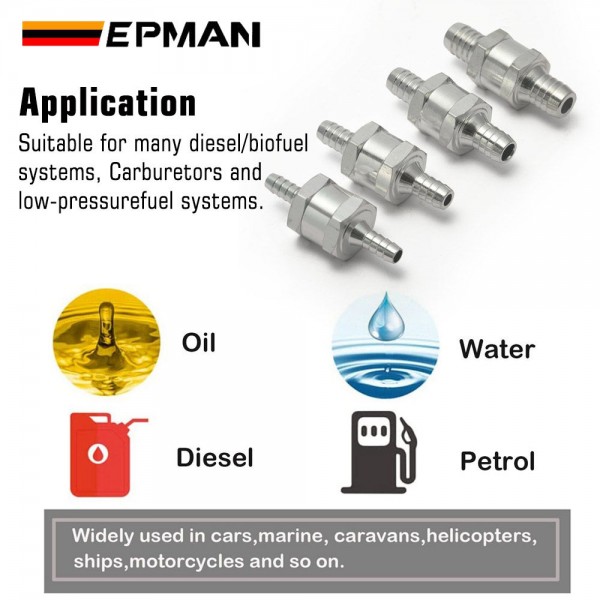 EPMAN Universal Aluminum One way Flow Check valve Non Return Inline for Gas or Diesel fuel EPAA22G01KM