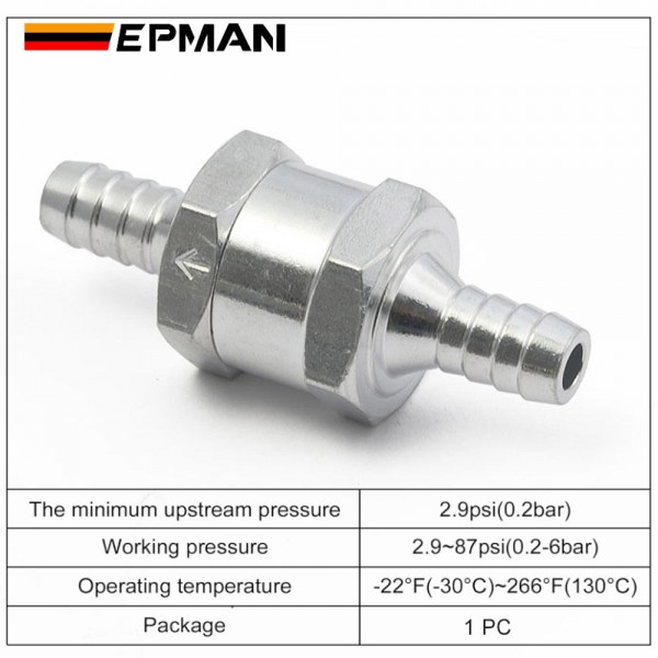 EPMAN Universal Aluminum One way Flow Check valve Non Return Inline for Gas or Diesel fuel EPAA22G01KM EPMAN Universal Aluminum One way Flow Check valve Non Return Inline for Gas or Diesel fuel EPAA22G01KM