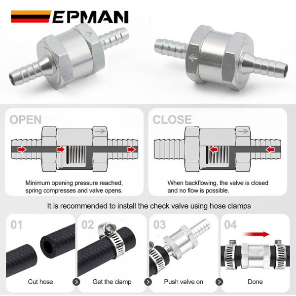 EPMAN Universal Aluminum One way Flow Check valve Non Return Inline for Gas or Diesel fuel EPAA22G01KM