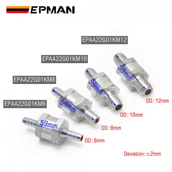 EPMAN Universal Aluminum One way Flow Check valve Non Return Inline for Gas or Diesel fuel EPAA22G01KM