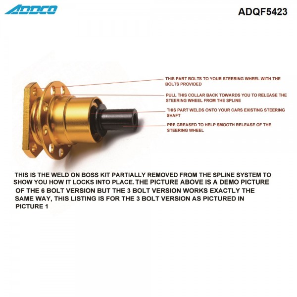 ADDCO Quick Release Splined Weld-On 3 Bolt For Steering Wheel Hub/Boss ADQF5423