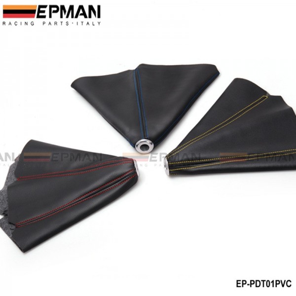 EPMAN JDM Universal Black PVC Grain Shifter Knob Boot Cover Red Yellow blue Stitching EP-PDT01PVC
