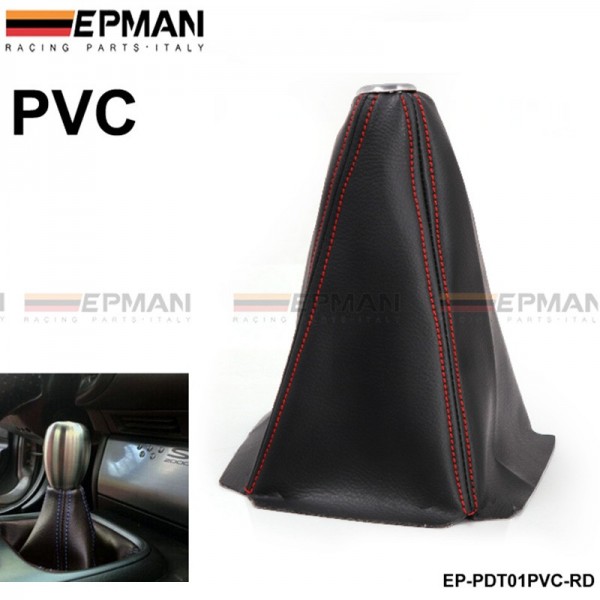 EPMAN JDM Universal Black PVC Grain Shifter Knob Boot Cover Red Yellow blue Stitching EP-PDT01PVC