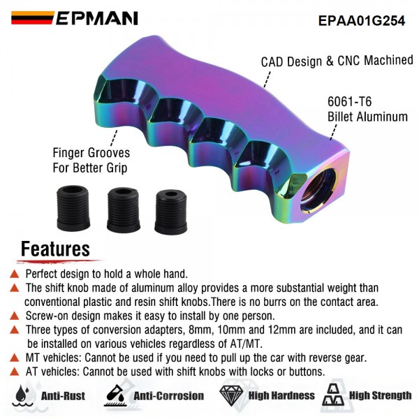 EPMAN Universal CNC Aluminum Slotted Grip Handle Manual Gear Shift Knob Shifter M8 M10 M12 EPAA01G254 EPMAN Universal CNC Aluminum Slotted Grip Handle Manual Gear Shift Knob Shifter M8 M10 M12 EPAA01G254