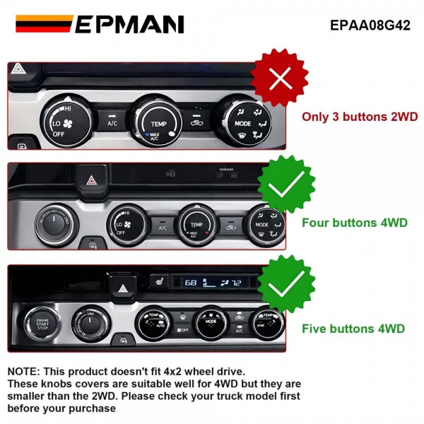EPMAN 100SETS/CARTON Air Conditioner AC Switch Audio CD Button Knob Cover Trim Compatible With Toyota Tacoma 2016 2017 2018 2019 2020 2021 2022 EPAA08G42-100T EPMAN 100SETS/CARTON Air Conditioner AC Switch Audio CD Button Knob Cover Trim Compatible With Toyota Tacoma 2016 2017 2018 2019 2020 2021 2022 EPAA08G42-100T