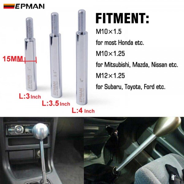 EPMAN Shift Knob Extension 3in 3.5in 4in Manual Gear Shifter Lever Thread M10*1.25 M10*1.5 M12*1.25