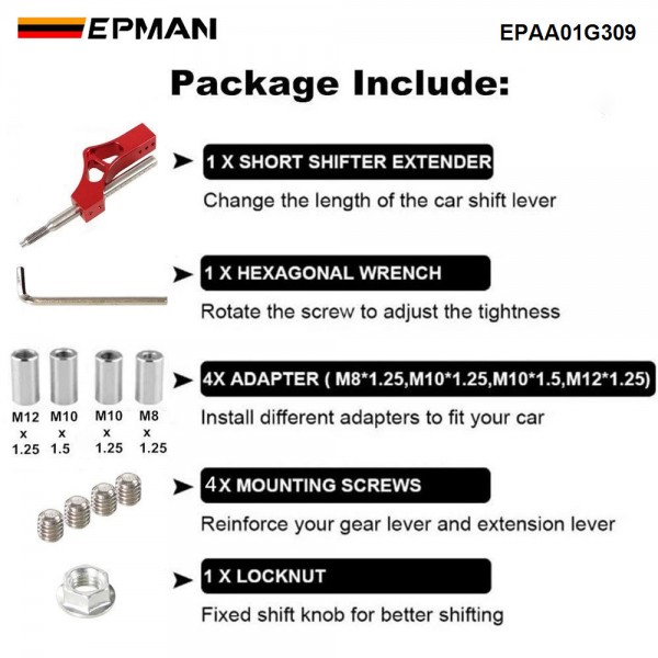 EPMAN Car Shift Knob Extension Universal Aluminium Adjustable Lever Extender Gear Shifter for Honda Acura EPAA01G309 EPMAN Car Shift Knob Extension Universal Aluminium Adjustable Lever Extender Gear Shifter for Honda Acura EPAA01G309