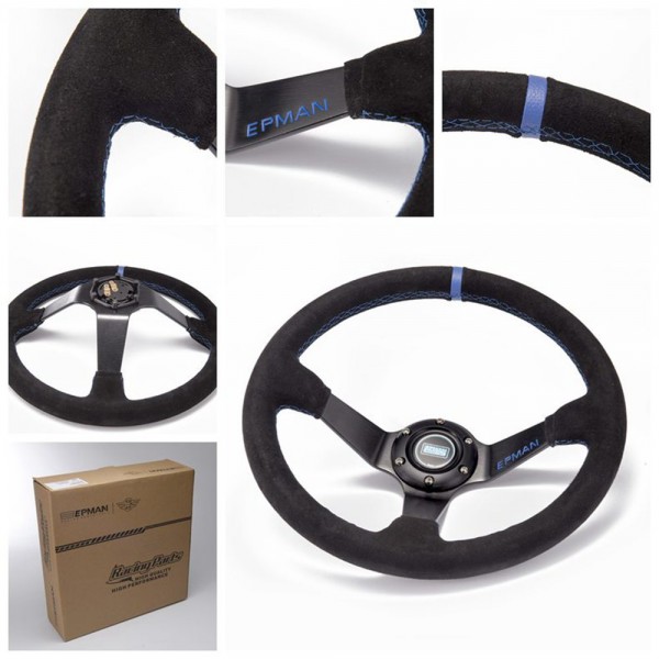 EPMAN Auto 350mm Deep Dish Drift Racing Steering Wheel Suede leather With Horn Button EP-FXP1701