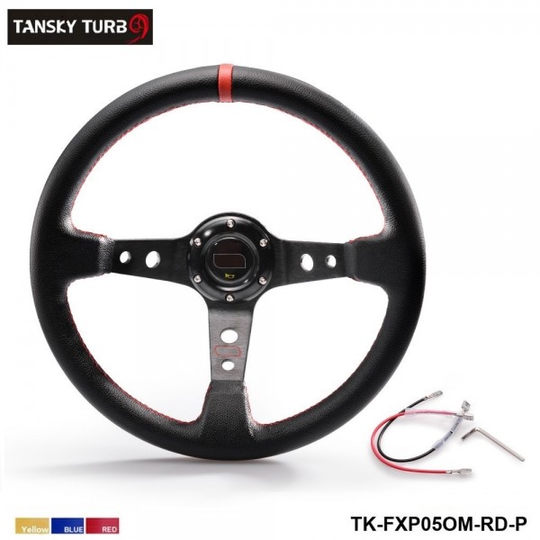 350mm/3inch Deep Dish PVC Sport Racing Steering Wheel + Horn Button 350MM Modified Auto Racing steering wheel TK-FXP05OM-P