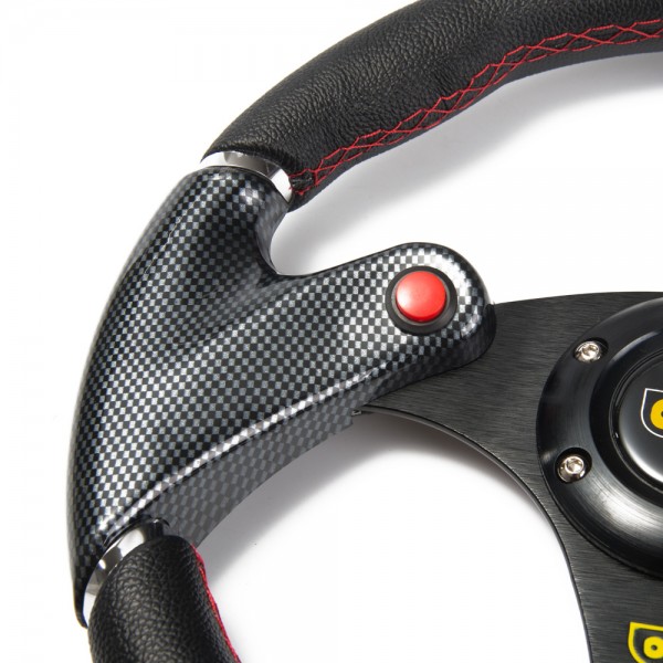 Universal 320mm PVC Car Racing Steering Wheel Carbon Firbre + Horn Button TK-FXP06OM-P