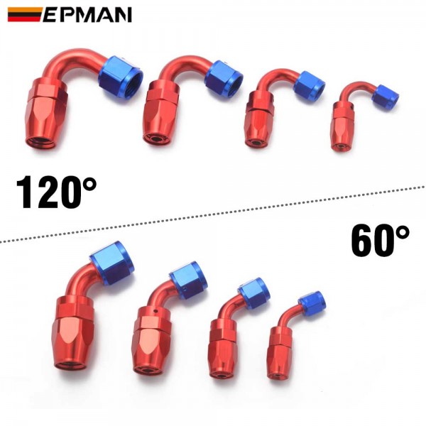 EPMAN 10PCS/LOT Universal AN4/AN6/AN8/AN10/AN12 Straight 0°/45°/60°/90°/120°/180° Degree Oil Fuel Swivel Hose End Fitting Oil Hose End Adaptor Kit