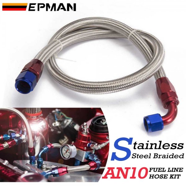 EPMAN AN10 Stainless Steel Braided Line Fuel Hose Kit With Oil Hose Ending Fitting 10AN Straight & 90 degree