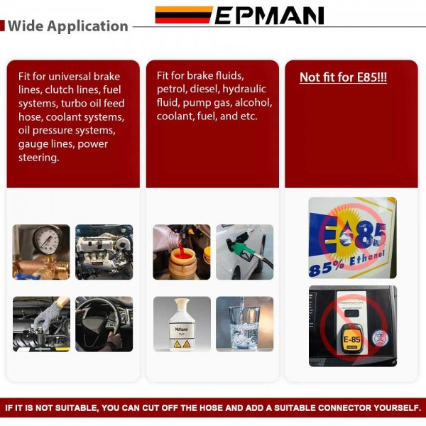 EPMAN AN10 Stainless Steel Braided Line Fuel Hose Kit With Oil Hose Ending Fitting 10AN Straight & 90 degree