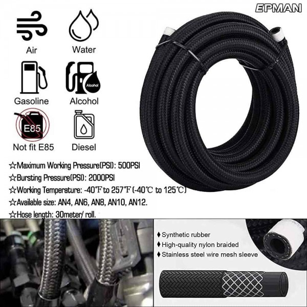 Tansky 30Meter/Roll AN4 AN6 AN8 AN10 AN12 Fuel Line Cotton Over Braided Fuel/Oil Hose Pipe Tubing Tansky 30Meter/Roll AN4 AN6 AN8 AN10 AN12 Fuel Line Cotton Over Braided Fuel/Oil Hose Pipe Tubing